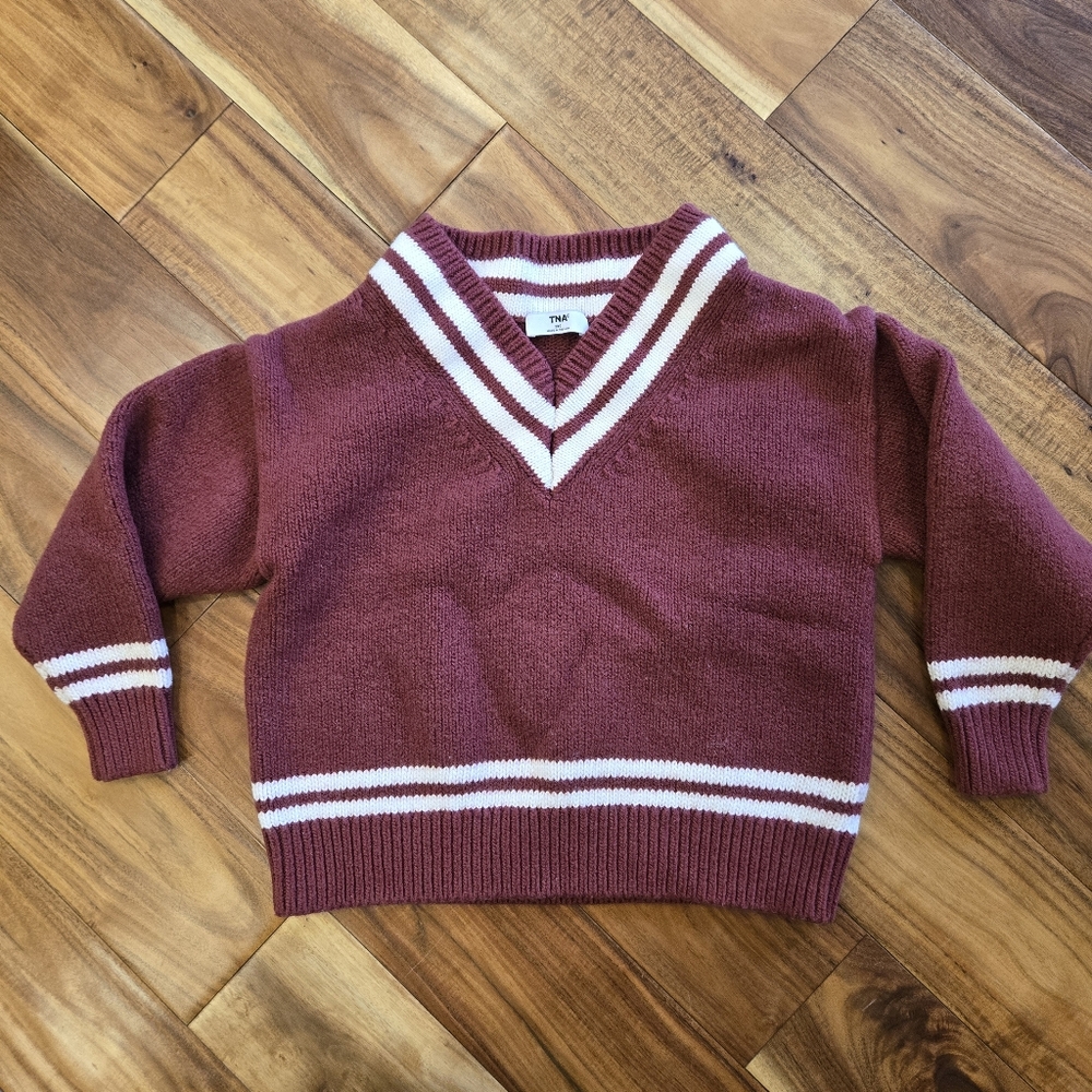 TNA Millenium Red Burgandy‎ Wool Blend V Neck Sweater XXS